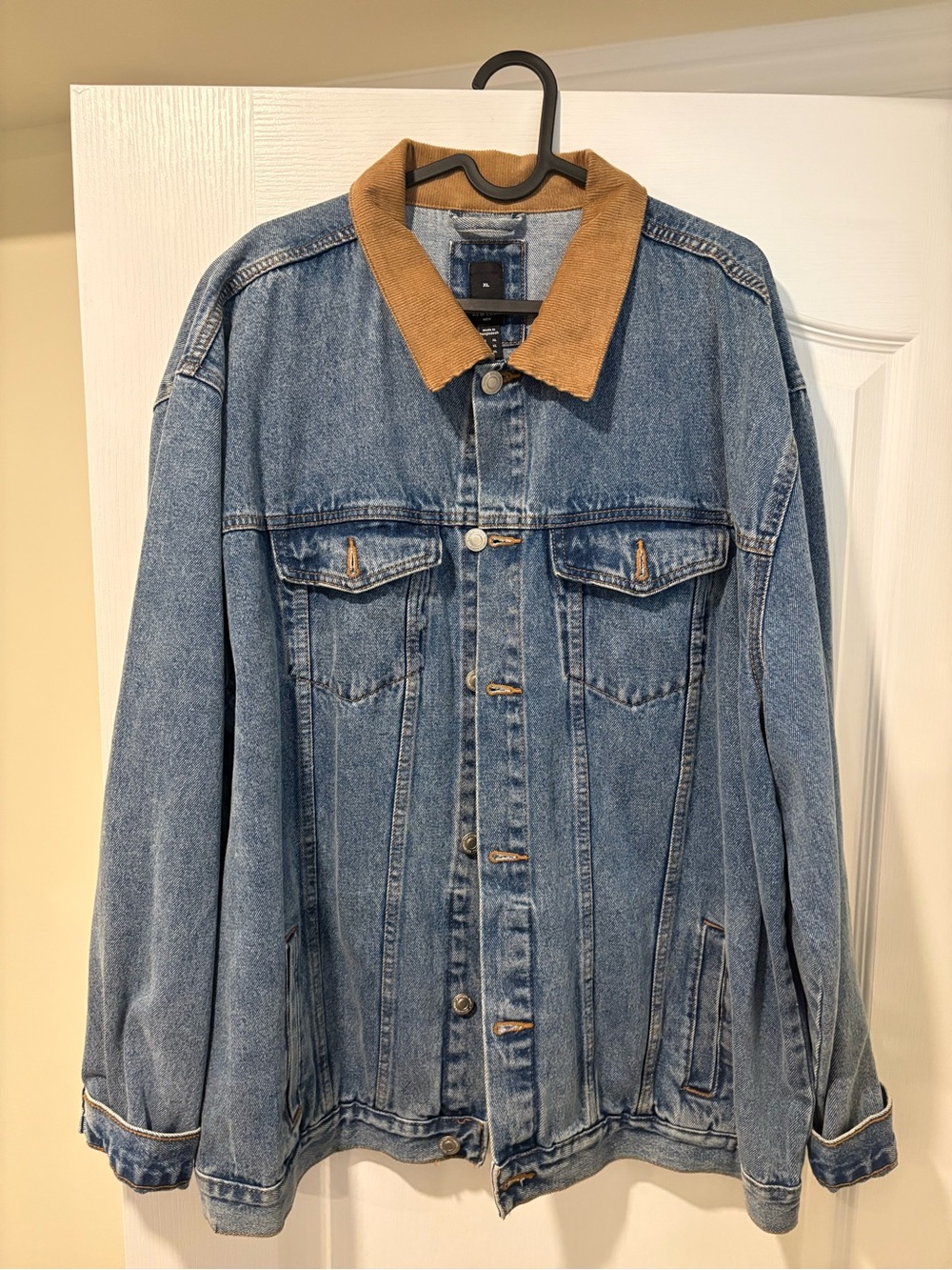 New Look Blue Denim Jacket with Tan Corduroy Collar